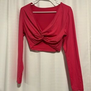 Women's Pink Twist-Front Long Sleeve Top